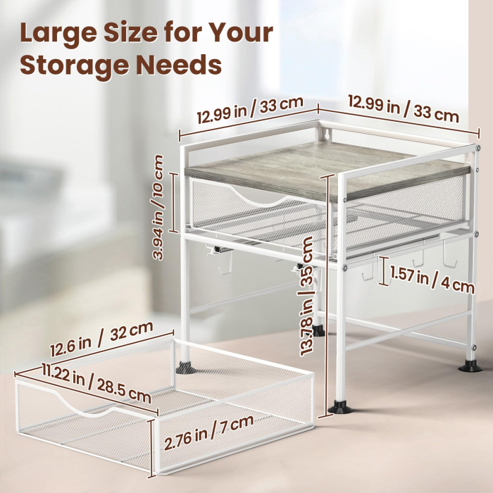 Suport organizator bucatarie, suport cani, capsule cafea, ceai, zahar, statie aparat cafea cu sertar mare pentru depozitare si carlige extensibile, suport pentru 10 cani, organizator pentru barul de cafea in bucatarie, acasa, birou, Gri si Alb [7]