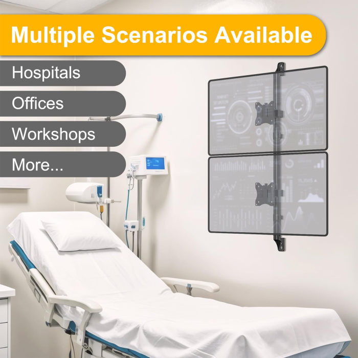 Suport pentru 2 Monitoare 17–32 Inch, de prins in perete, suport vertical monitoare orizontal, suport monitor multifunctional, reglabil pe Inaltime, Rotire 360°, Inclinare, VESA 75/100, 9 kg/Brat [5]