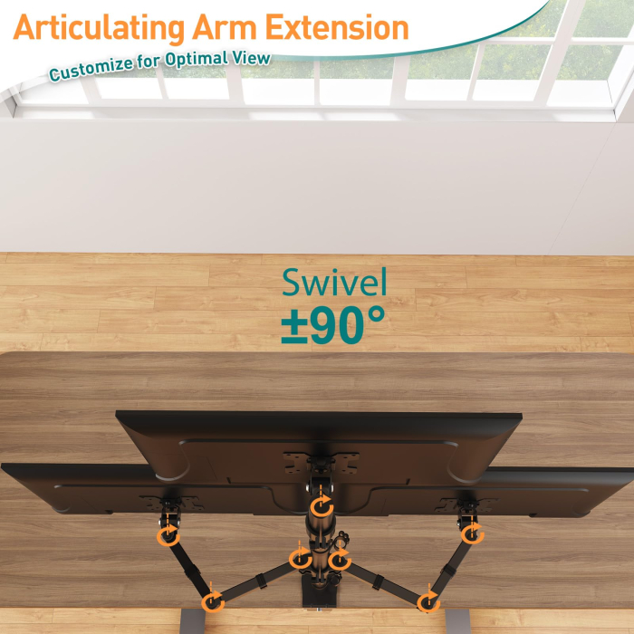 Suport pentru 3 monitoare Elived®, monitor cu diagonala intre 17-32" inch, VESA 75x75 si 100x100, pana la 8 kg per brat, brate rotative si ajustabile, prindere cu clema sau surub direct in blat, birou [5]