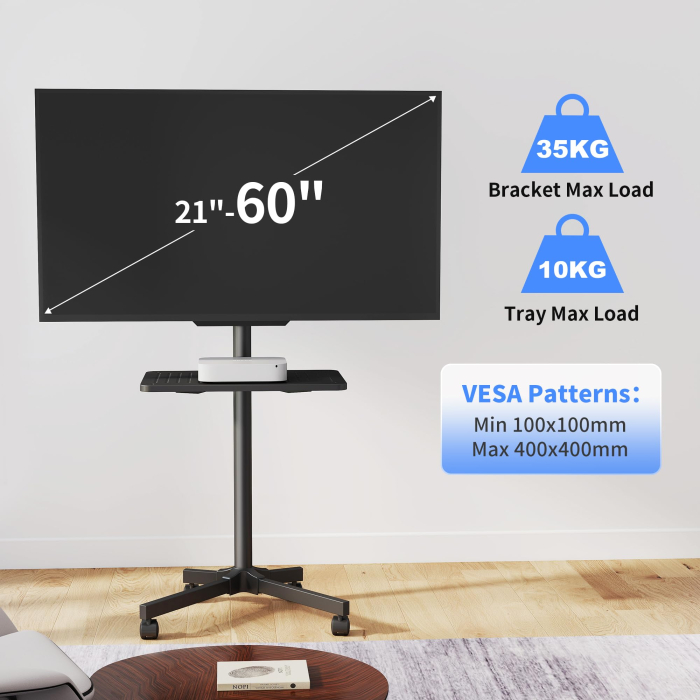 Suport pentru televizor Adymel®, stand TV 21-60 inch cu roti 360°, suporta greutate pana la 35 kg, VESA pana la 400 x 400 mm, inaltime ajustabila, bucatarie, living, dormitor, sala de sedinte [3]