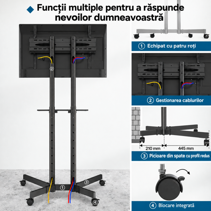 Suport TV Bontec® 32–85 inch – stand cu roti 360°, VESA 600x400, multifunctional. [3]
