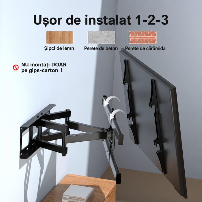 Suport TV Suptek® Premium – perete, 32–84 inch, VESA, inclinare si rotire, pana la 60 kg, negru. [8]