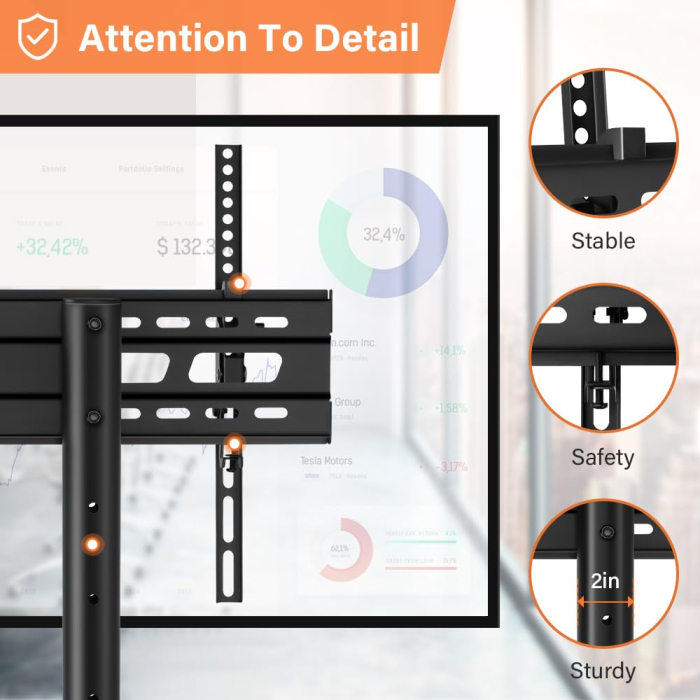 Suport TV mobil universal cu roti, compatibil cu televizoare 32-85 inch, standard VESA 100x100-600x400, sustine pana la 50 kg [4]