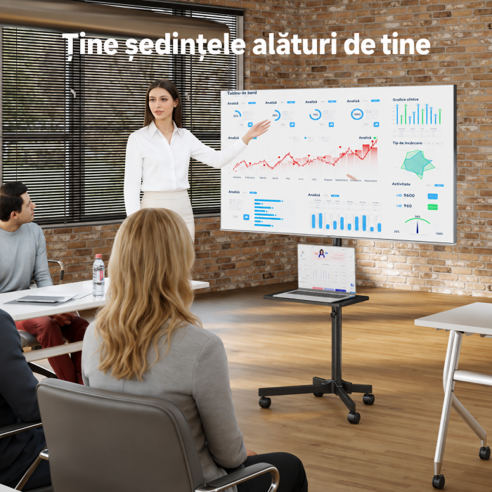 AM273 - Suport pentru televizor, stand TV 21-60 inch cu roti 360°, suporta greutate pana la 35 kg, VESA pana la 400 x 400 mm, inaltime ajustabila, bucatarie, living, dormitor, sala de sedinte, multifu [4]