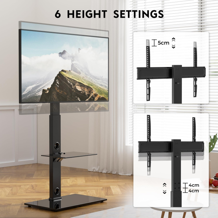 Suport TV cu stand Bontec® pentru televizor plat si curbat 30–70 inch, 40 kg, VESA 600x400, inaltime ajustabila, multifunctional. [3]