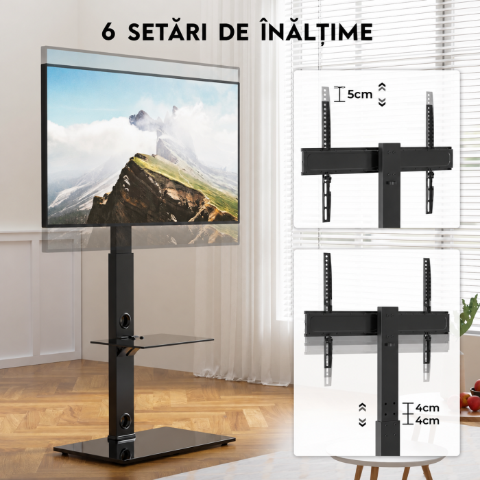 Suport TV cu stand Bontec® pentru televizor plat si curbat 30–70 inch, 40 kg, VESA 600x400, inaltime ajustabila, multifunctional. [3]