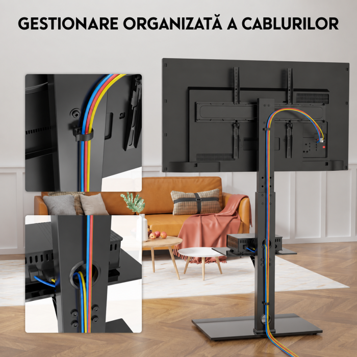 Suport TV cu stand Bontec® pentru televizor plat si curbat 30–70 inch, 40 kg, VESA 600x400, inaltime ajustabila, multifunctional. [5]