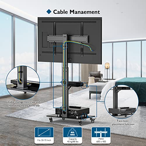Suport TV cu stand Bontec® pentru televizor plat si curbat 30–70 inch, cu roti 360°, 40 kg, VESA 600x400, inaltime ajustabila, multifunctional. [5]
