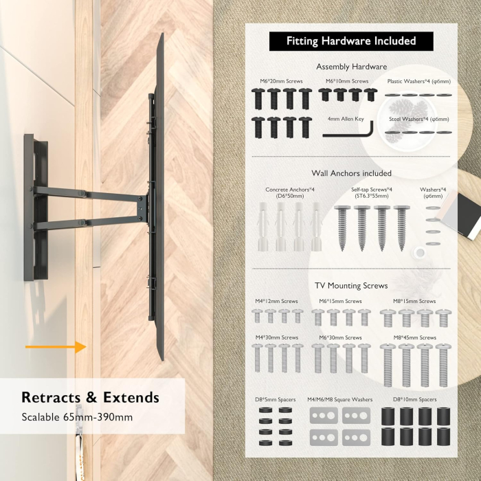 Suport TV de perete universal reglabil 32–80", pana la 60 kg, brat dublu extensibil si inclinabil [6]