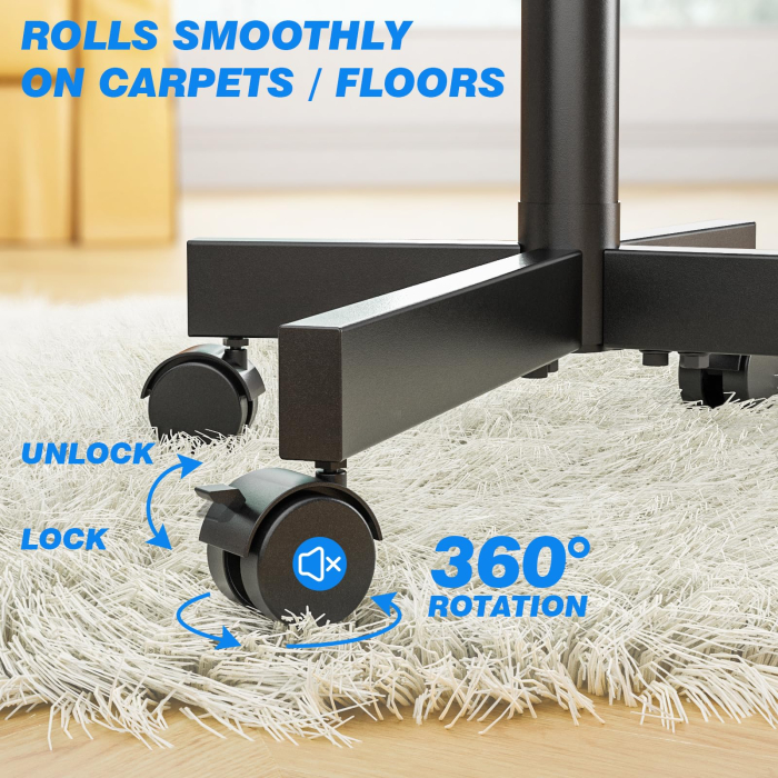 Suport TV pentru televizor 27–60 Inch, Mobil cu roti 360°, Reglabil pe Inaltime, Inclinabil, VESA 400x400, greutate suportata 40 kg, cu sau fara polita, Negru [3]