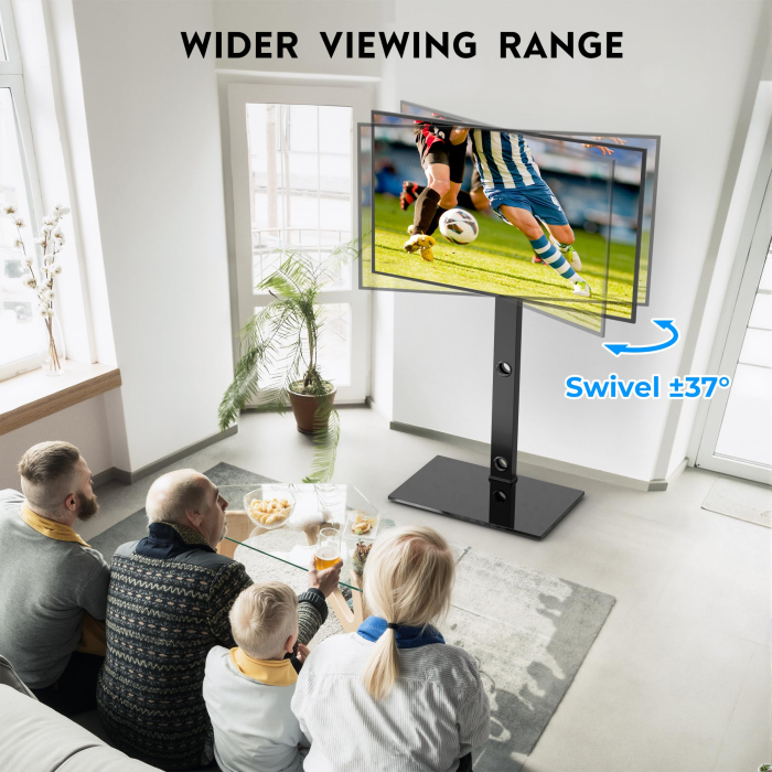 Suport TV pentru televizor 30-70 inch Bontec®, plat si curbat, cu sticla securizata, suporta greutate pana la 40 kg, VESA pana la 600 x 400 mm, brat pivotant, inaltime ajustabila, prinderi din otel, multifunctional [5]