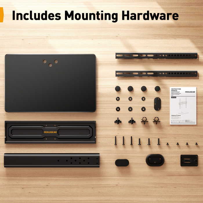 Suport TV Perlegear, pentru televizoare 24-60 inch, reglabil pe inaltime, rotatie 50° stanga-dreapta, sticla securizata, maximum 45 kg, VESA pana la 400 x 400 mm, prinderi din otel, masa, birou, comod [7]