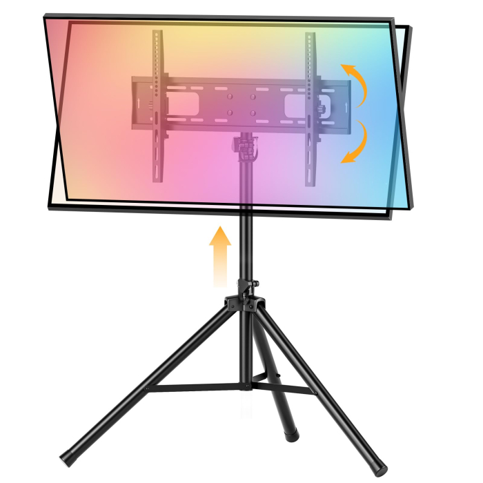 Suport TV Tripod pentru televizor 25–70 Inch, portabil, transportabil, Reglabil pe Inaltime, Inclinare ±15°, VESA 600x400, suporta 49 kg, foarte stabil, Negru [1]