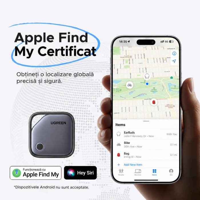 Tracker AirTag Bluetooth UGREEN® FineTrack compatibil Apple Find My (iOS), Set 4 buc, localizator obiecte cu baterie inlocuibila 2 ani, certificat Apple MFi [3]