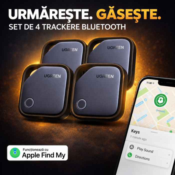 Tracker AirTag Bluetooth UGREEN® FineTrack compatibil Apple Find My (iOS), Set 4 buc, localizator obiecte cu baterie inlocuibila 2 ani, certificat Apple MFi [2]