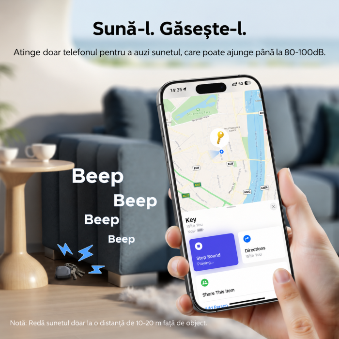 Tracker AirTag Bluetooth UGREEN® FineTrack compatibil Apple Find My (iOS), Set 4 buc, localizator obiecte cu baterie inlocuibila 2 ani, certificat Apple MFi [6]