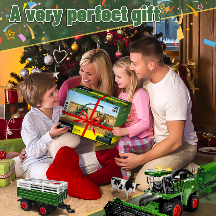 Tractor si combina agricola 3-in-1, jucarie telecomandata pentru copii 3+ ani, lumini, sunete, remorca, simulare recoltare si transport animale. [7]