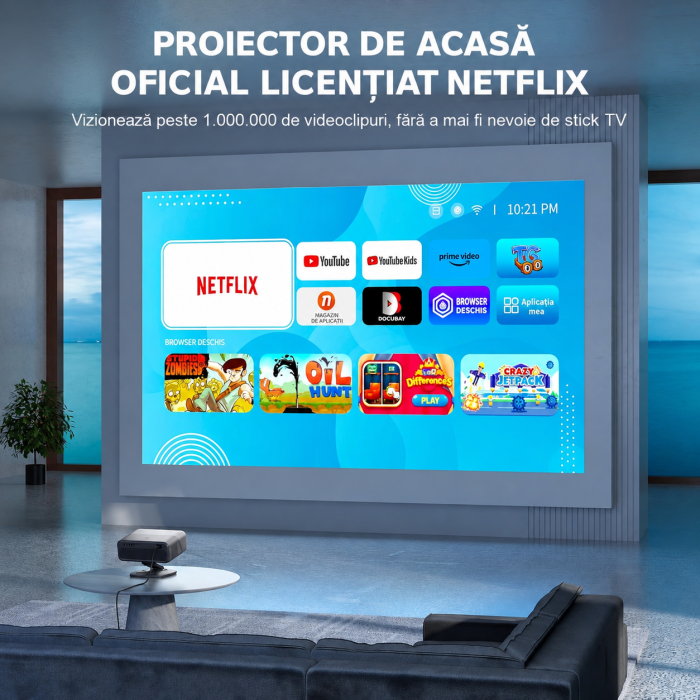 Videoproiector inteligent VISSPL® 4K – Netflix licentiat, Dolby Audio 3D, WiFi 6. [2]