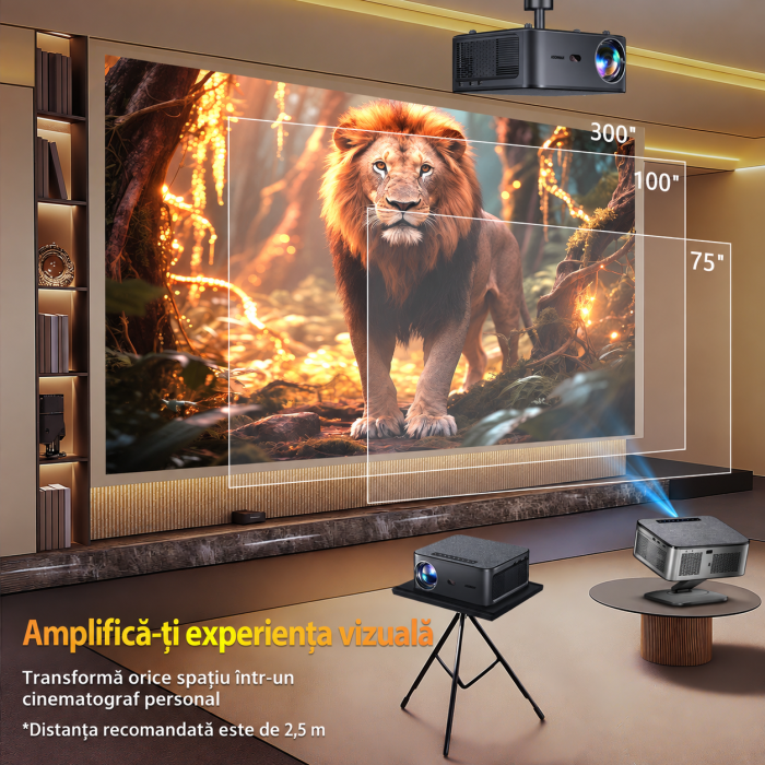 Proiector Smart XIWBSY 4K Google TV 2025, 1500 ANSI, Full HD 1080P, WiFi 6, Bluetooth 5.3, HDR10, Autofocus AI, Proiectie Tavan [7]