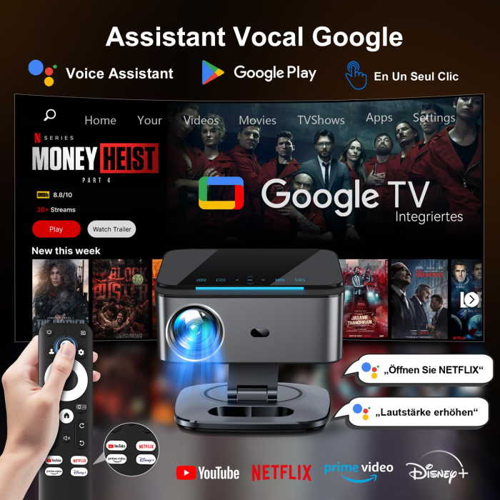 Proiector Smart XIWBSY 4K Google TV 2025, 1500 ANSI, Full HD 1080P, WiFi 6, Bluetooth 5.3, HDR10, Autofocus AI, Proiectie Tavan, Negru-Gri [2]