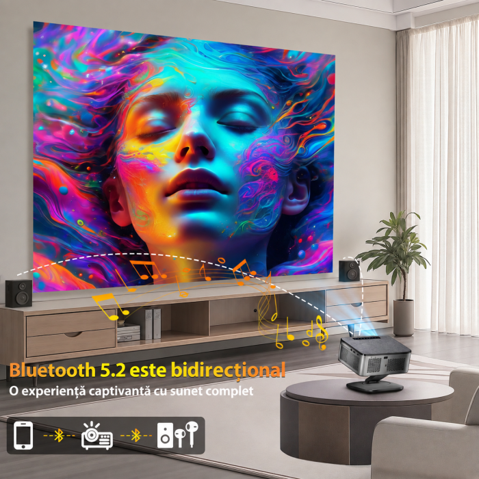Proiector Smart XIWBSY 4K Google TV 2025, 1500 ANSI, Full HD 1080P, WiFi 6, Bluetooth 5.3, HDR10, Autofocus AI, Proiectie Tavan, Negru-Gri [9]