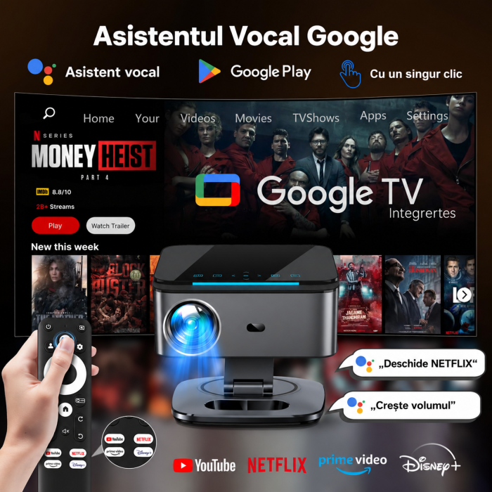 Proiector Smart XIWBSY 4K Google TV 2025, 1500 ANSI, Full HD 1080P, WiFi 6, Bluetooth 5.3, HDR10, Autofocus AI, Proiectie Tavan, Negru-Gri [2]