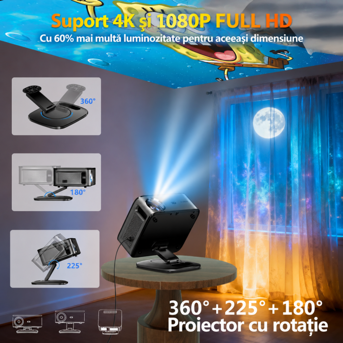 Proiector Smart XIWBSY 4K Google TV 2025, 1500 ANSI, Full HD 1080P, WiFi 6, Bluetooth 5.3, HDR10, Autofocus AI, Proiectie Tavan, Negru-Gri [7]