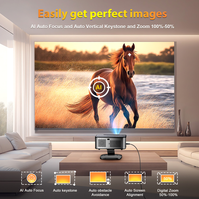 Proiector Smart XIWBSY 4K Google TV 2025, 1500 ANSI, Full HD 1080P, WiFi 6, Bluetooth 5.3, HDR10, Autofocus AI, Proiectie Tavan, Negru-Gri [12]