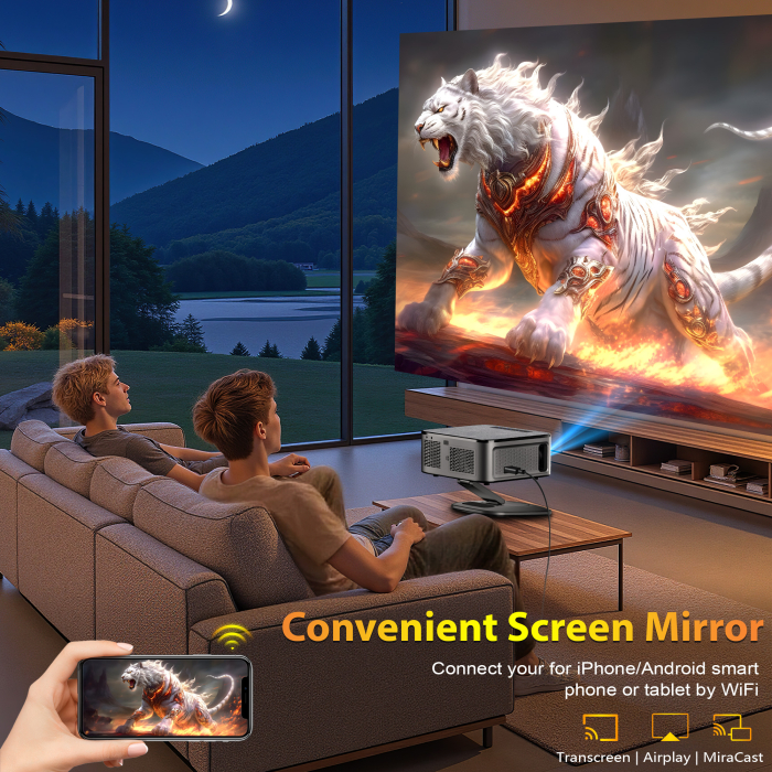 Proiector Smart XIWBSY 4K Google TV 2025, 1500 ANSI, Full HD 1080P, WiFi 6, Bluetooth 5.3, HDR10, Autofocus AI, Proiectie Tavan, Negru-Gri [10]