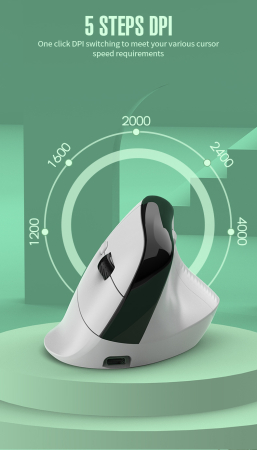 Mouse wireless AdyMel® ergonomic vertical – 2.4GHz + BT 5.0, 4000 DPI, reincarcabil, alb. [2]