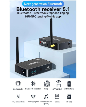 Adaptor audio Bluetooth AdyMel® – SD, USB, NFC, telecomanda, RCA, AUX 3.5 mm, acumulator, negru. [2]