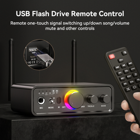 Adaptor Bluetooth 5.3 AdyMel® audio profesional – TX/RX, USB, Optical, Coaxial, RCA, AUX 3.5 mm, negru. [5]