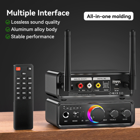 Adaptor Bluetooth 5.3 AdyMel® audio profesional – TX/RX, USB, Optical, Coaxial, RCA, AUX 3.5 mm, negru. [6]