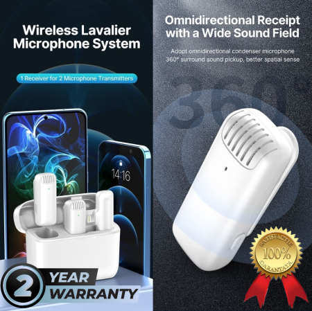 Lavaliera profesionala AdyMel® pentru iPhone 2 microfoane wireless, Lightning, cu carcasa incarcare, alba. [2]