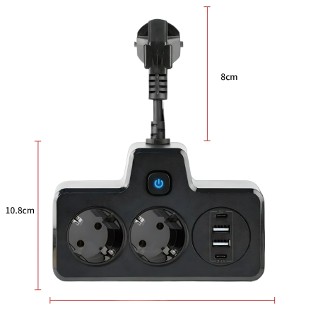 Prelungitor multifunctional AdyMel® – lampa veghe, PD 20W, 2x Type-C, 2x USB 3.4A, touch, negru. [1]