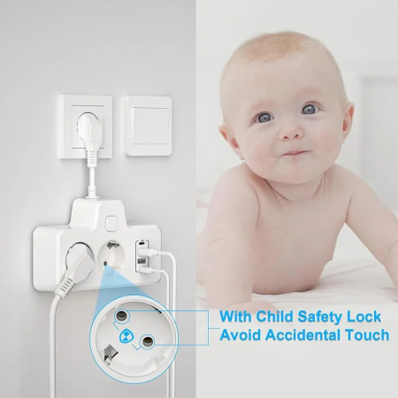 Prelungitor multifunctional AdyMel® – lampa veghe, PD 20W, 2x Type-C, 2x USB 3.4A, touch, alb. [3]