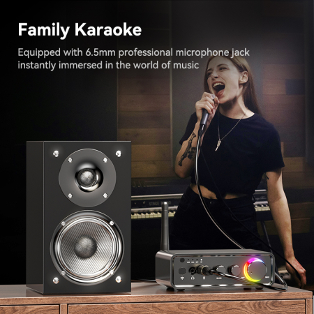 Amplificator digital Bluetooth 5.3 AdyMel® – 2x100W, HD Bass/Treble, Optical, RCA, AUX, MIC, negru. [3]