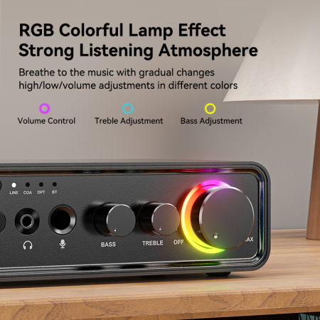 Amplificator digital Bluetooth 5.3 AdyMel® – 2x100W, HD Bass/Treble, Optical, RCA, AUX, MIC, negru. [5]