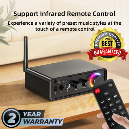 Amplificator digital Bluetooth 5.3 AdyMel® – 2x100W, HD Bass/Treble, Optical, RCA, AUX, MIC, negru. [4]