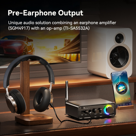 Amplificator digital Bluetooth 5.3 AdyMel® – 2x100W, HD Bass/Treble, Optical, RCA, AUX, MIC, negru. [6]