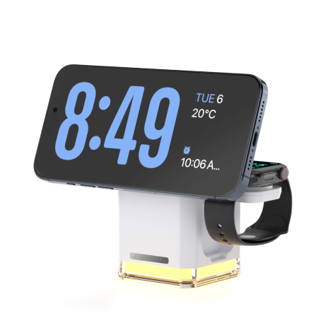 Accesorii PC, Laptop, Tablete & Telefoane - Incarcator wireless fast charger AdyMel® 4 in 1 – lampa veghe, 15W, telefon, casti, smartwatch, alb.