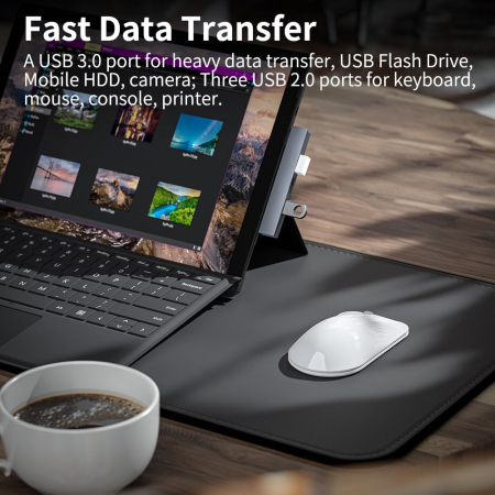 Adaptor USB 4 in 1 AdyMel® – hub aluminiu cu 4 porturi USB 3.0 si 2.0, albastru. [1]