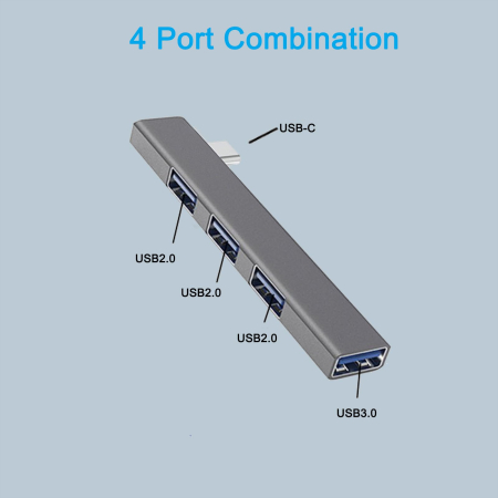 Adaptor USB Type C 4 in 1 AdyMel® – hub aluminiu cu 4 porturi USB, gri. [4]