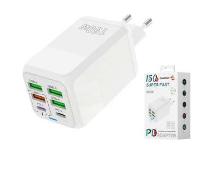 Accesorii PC, Laptop, Tablete & Telefoane - Incarcator retea AdyMel® 150W – super fast charger, 6 porturi USB si Type-C PD, alb.