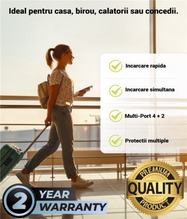 Incarcator retea AdyMel® 150W – super fast charger, 6 porturi USB si Type-C PD, negru. [4]