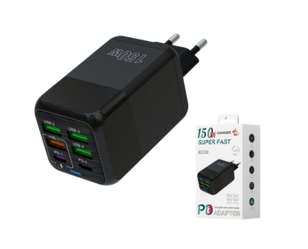 Accesorii PC, Laptop, Tablete & Telefoane - Incarcator retea AdyMel® 150W – super fast charger, 6 porturi USB si Type-C PD, negru.