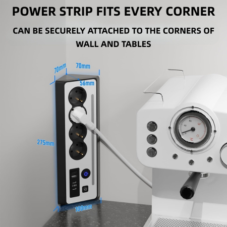 Prelungitor 8 in 1 AdyMel® – 4 prize, USB A si C, PD 30W, lumina veghe, negru. [2]