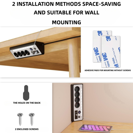 Prelungitor 8 in 1 AdyMel® – 4 prize, USB A si C, PD 30W, lumina veghe, negru. [4]