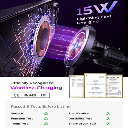 Incarcator auto wireless LISEN® IQ 2 – MagSafe 15W, rotire 360°, negru. [8]