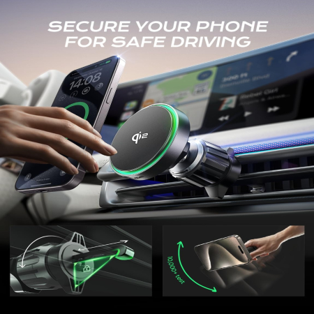 Incarcator auto wireless LISEN® IQ 2 – MagSafe 15W, rotire 360°, negru. [4]